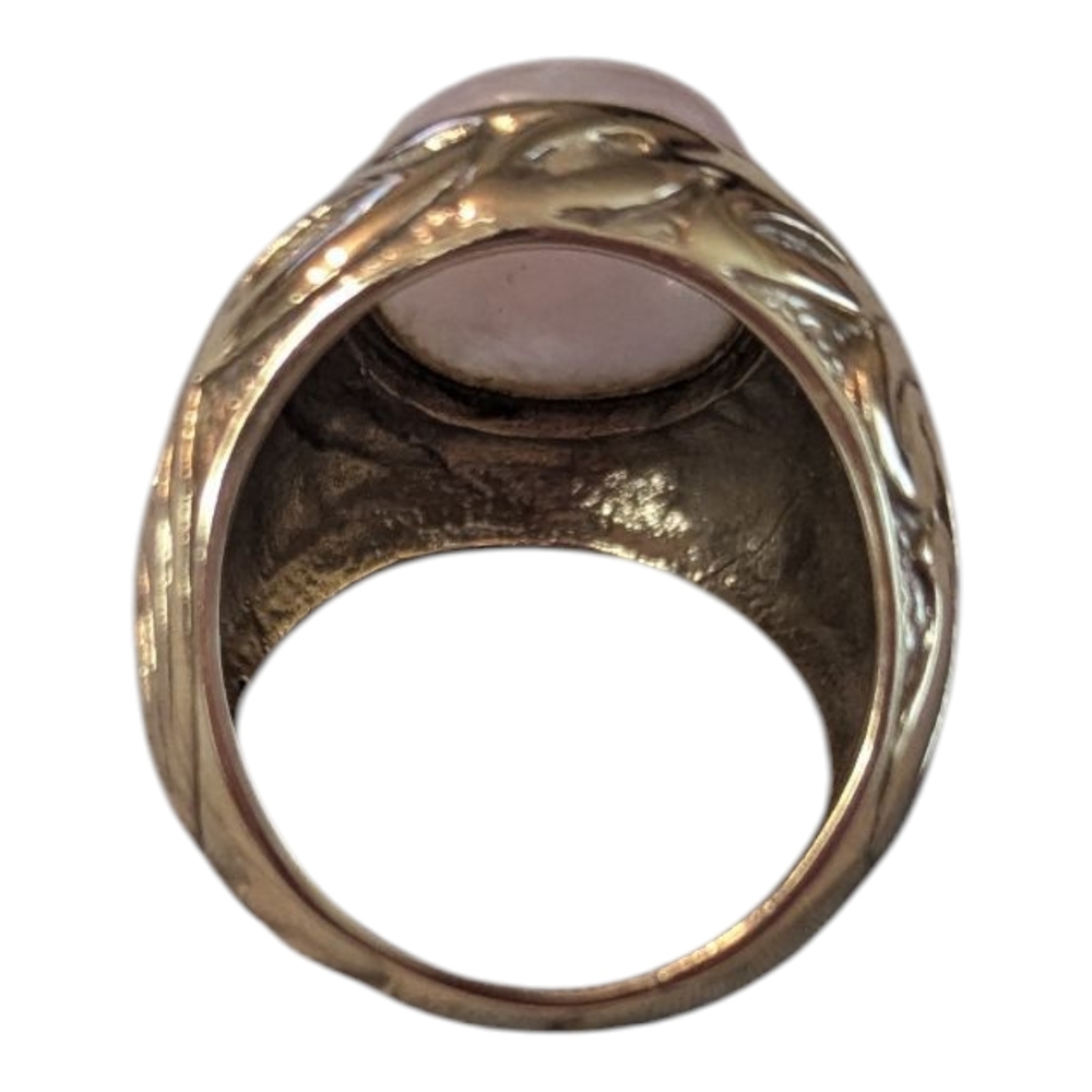 VTG SX Sally C Treasures Milky Rose Quartz Gold Tone Statement Ring Women's 7 - Picture 11 of 14